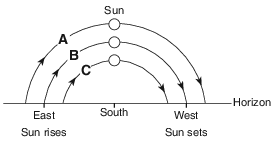 insolation-and-the-seasons, the-sun-apparent-path, standard-1-math-and-science-inquery, geocentric-model-heliocentric-model, standard-6-interconnectedness, models fig: esci12013-exam_g2.png